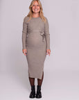 Kleid Strickgürtel Lange Ärmel | Sand