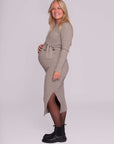 Kleid Strickgürtel Lange Ärmel | Sand