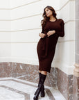 Dress Knit Belt long Sleeves | Brown