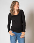 Shirt V-neck l.sl. Ecovero | Black