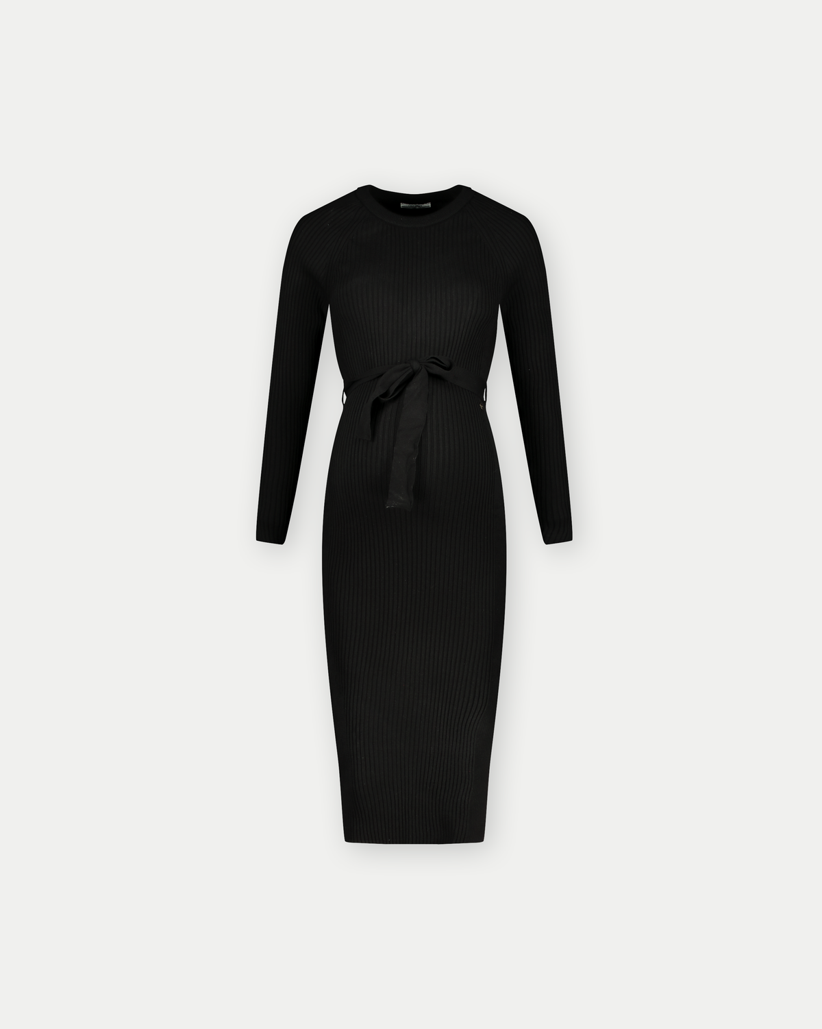 Kleid Strickgürtel Lange Ärmel | Schwarz