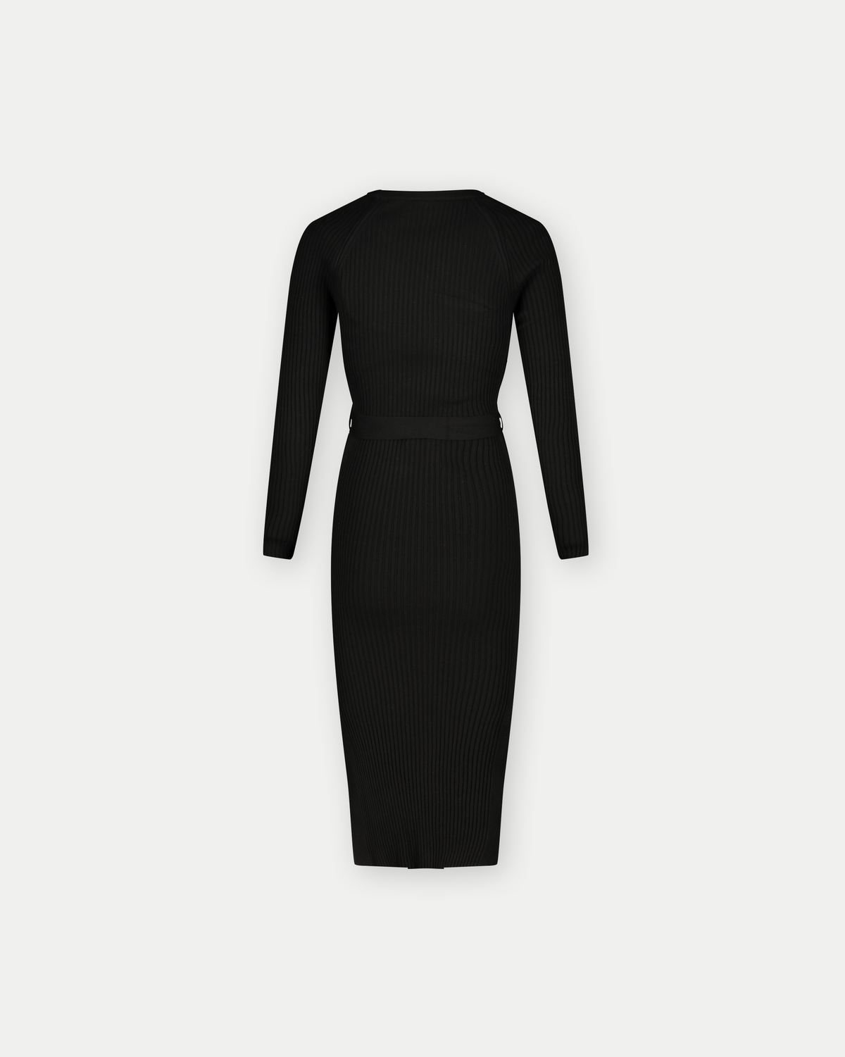 Kleid Strickgürtel Lange Ärmel | Schwarz