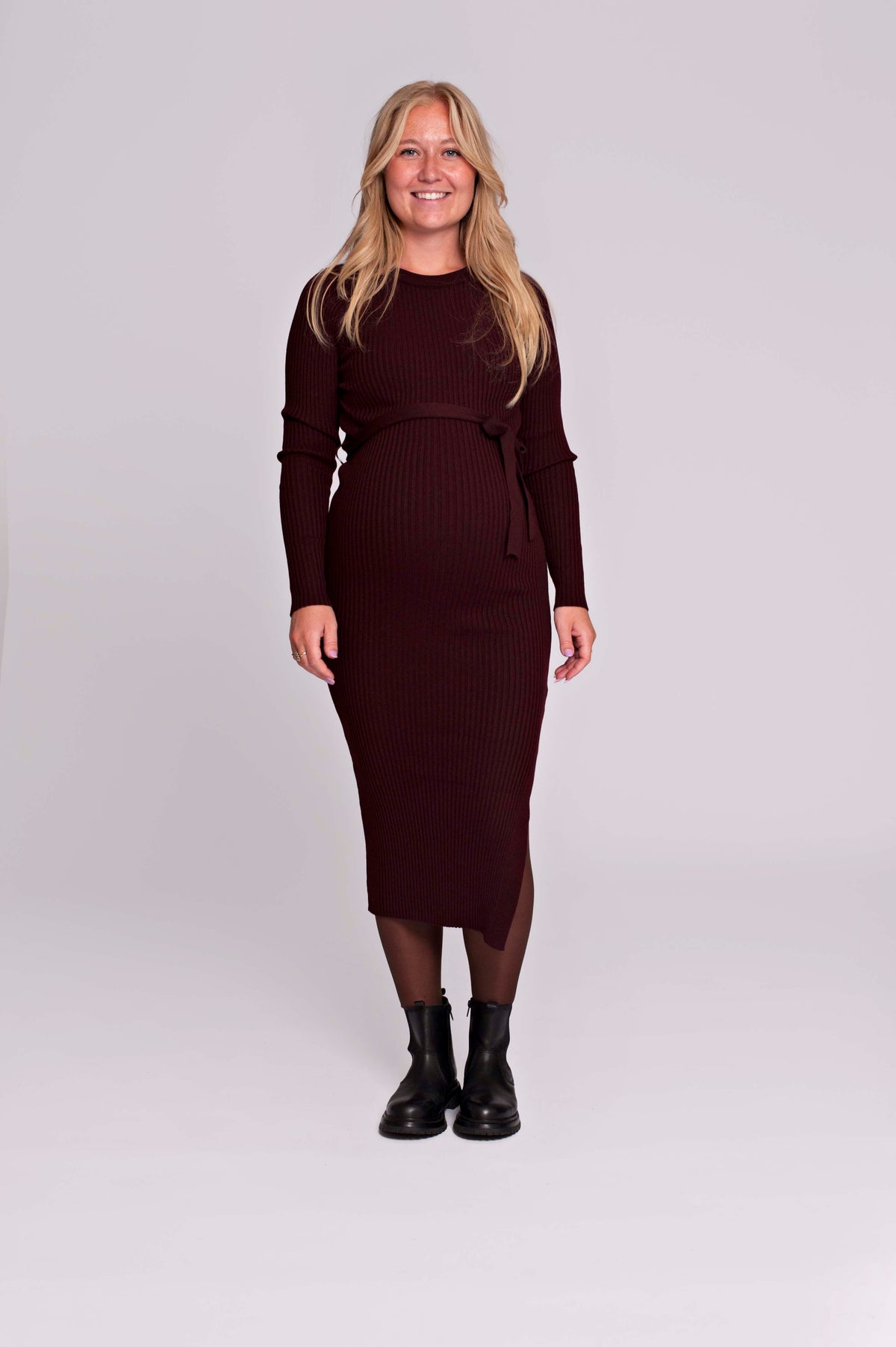 Dress Knit Belt long Sleeves | Burgundy