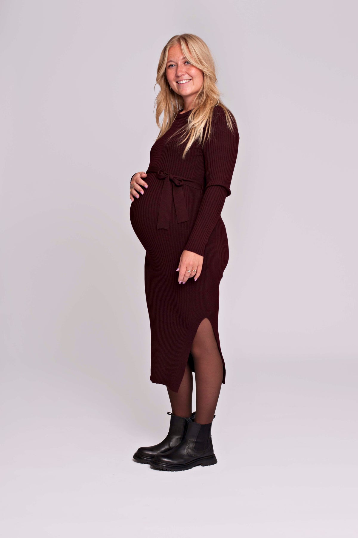 Dress Knit Belt long Sleeves | Burgundy