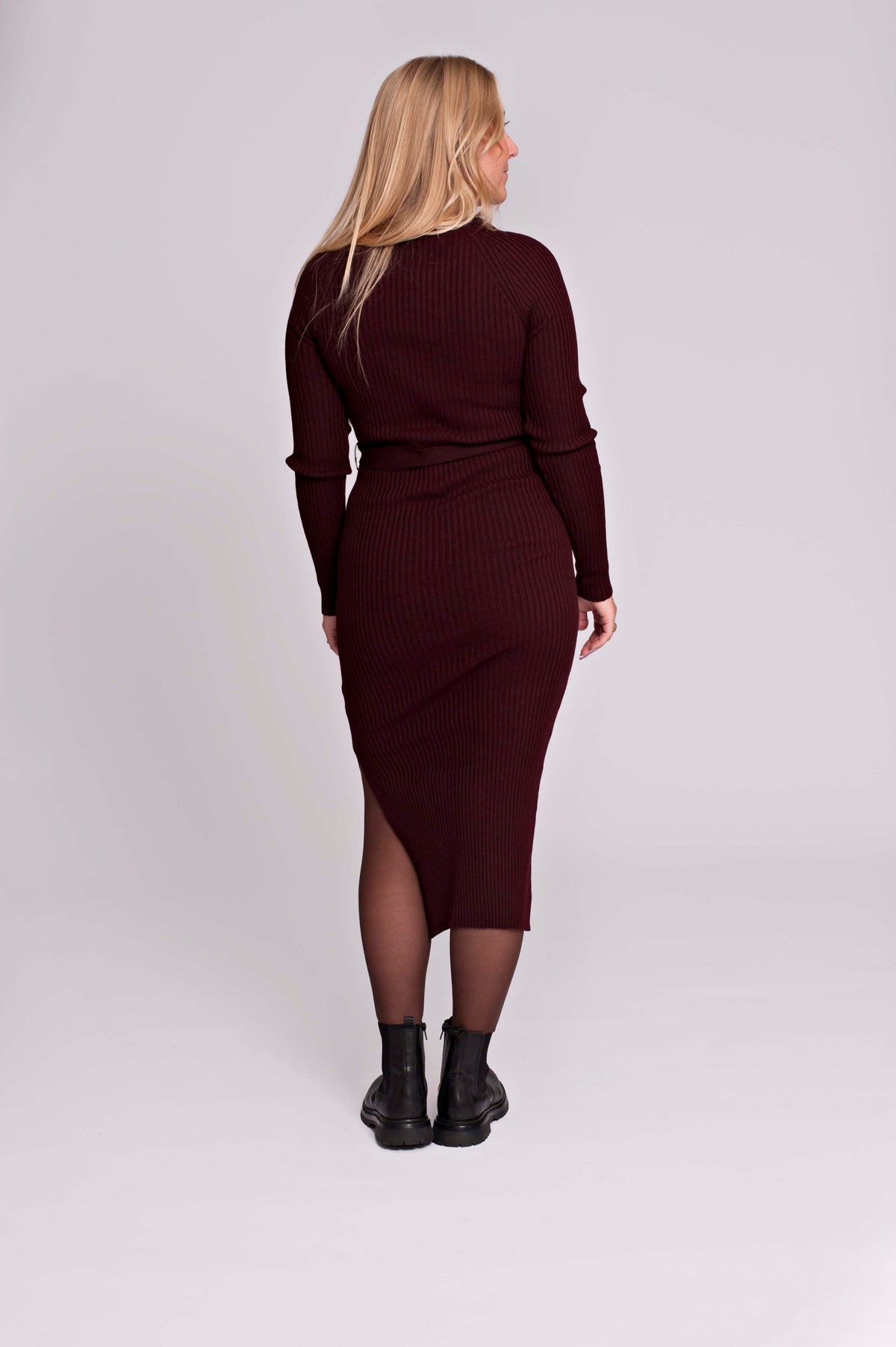 Dress Knit Belt long Sleeves | Burgundy