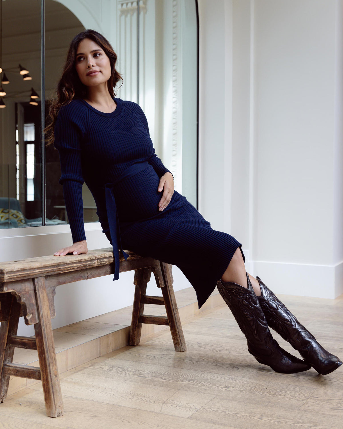 Dress Knit Belt long Sleeves | Navy Blue