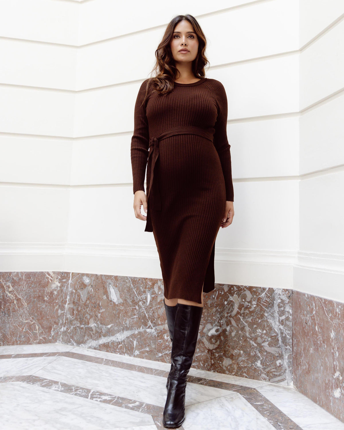 Dress Knit Belt long Sleeves | Brown