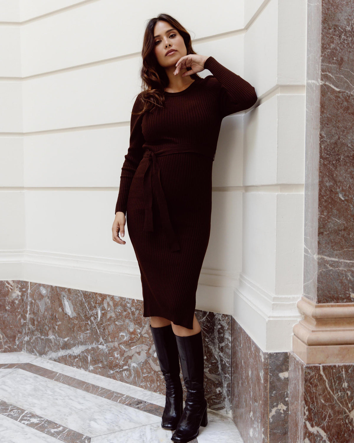 Dress Knit Belt long Sleeves | Brown