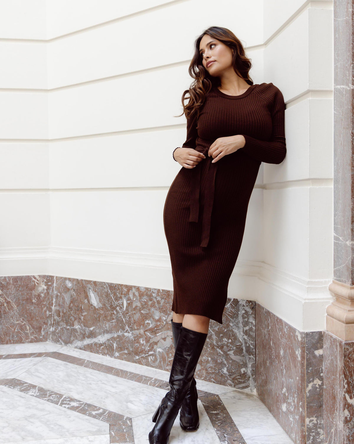 Dress Knit Belt long Sleeves | Brown