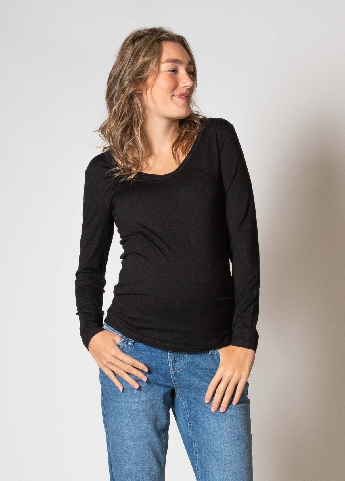 Shirt V-neck l.sl. Ecovero | Black