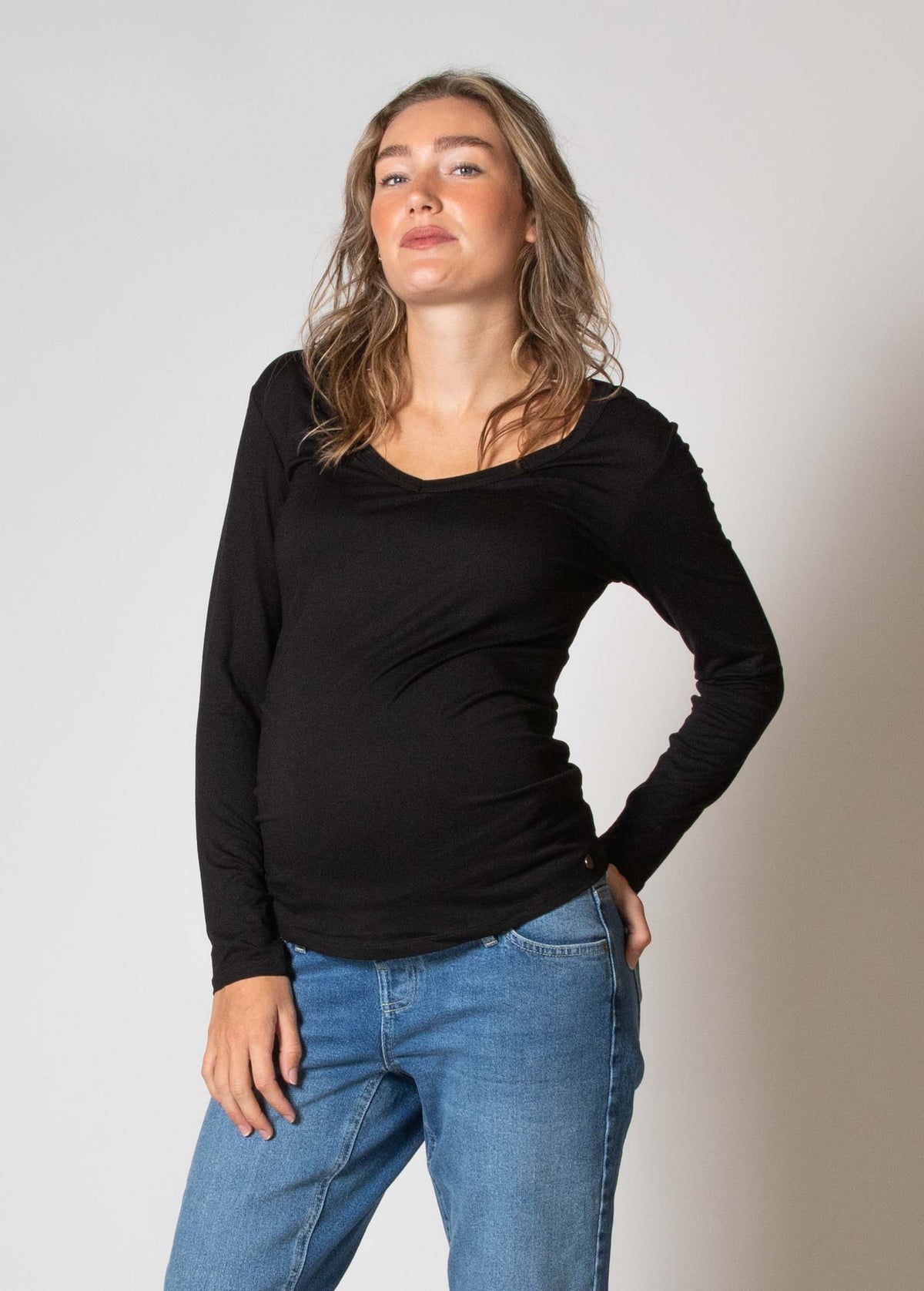 Shirt V-neck l.sl. Ecovero | Black