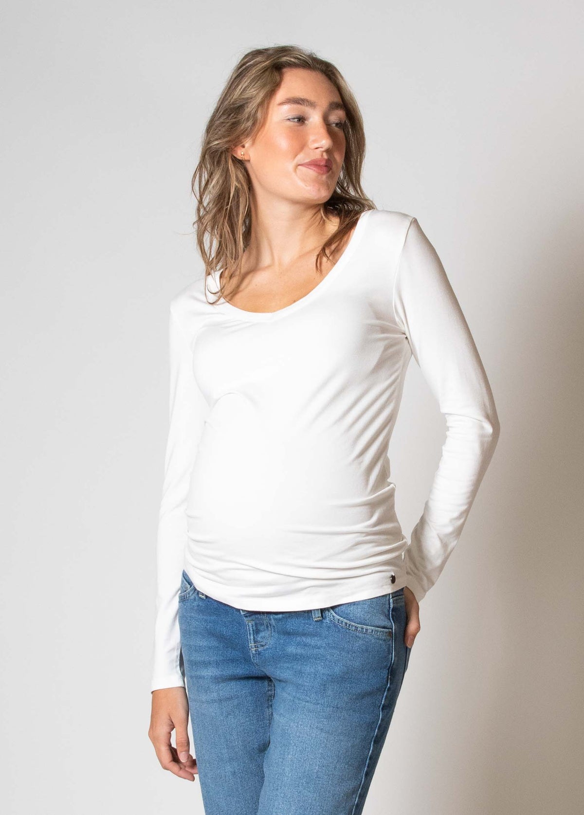 Shirt V-neck l.sl. EcoVero | Off White