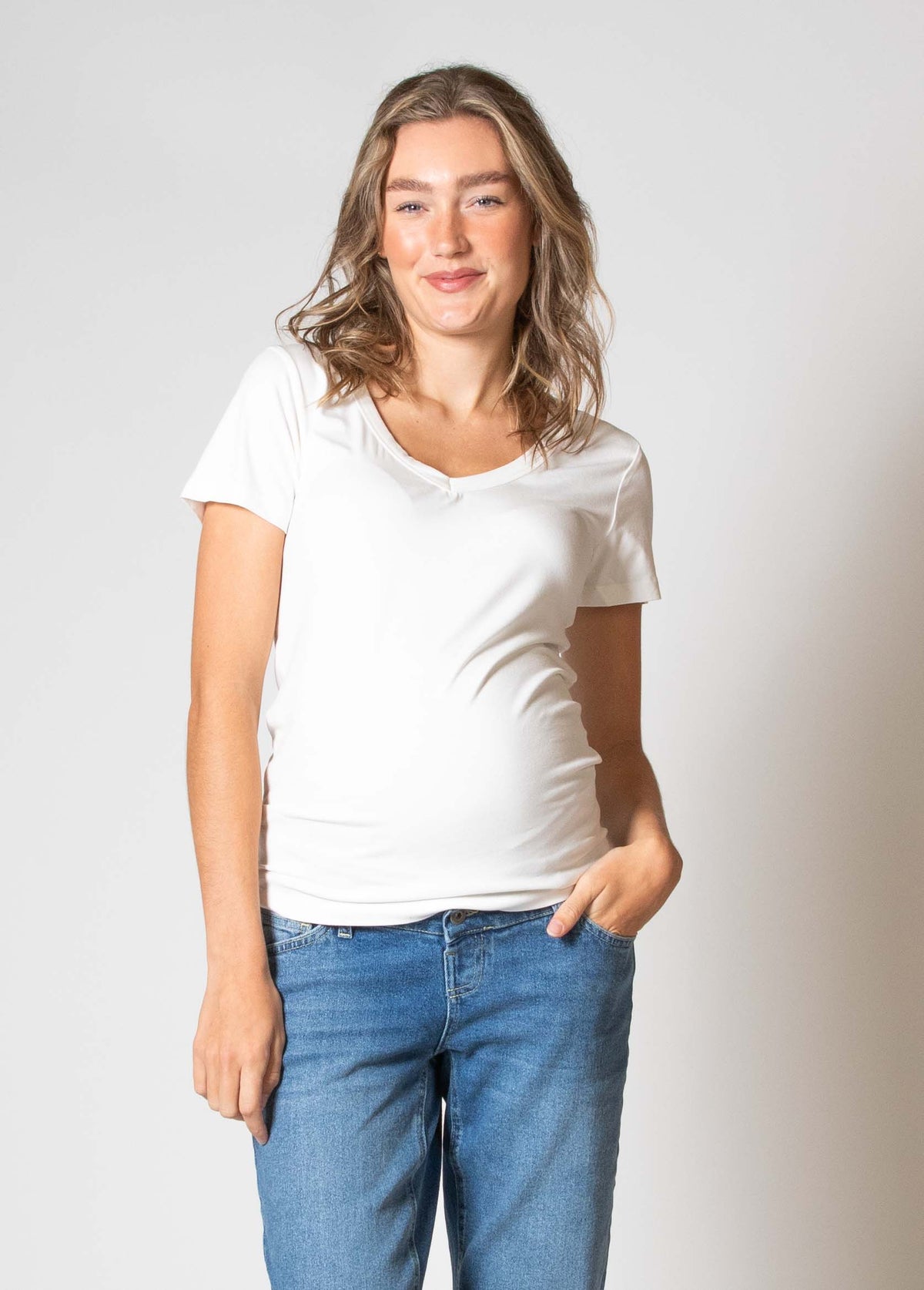 Shirt V-neck sh.sl. EcoVero | Off White