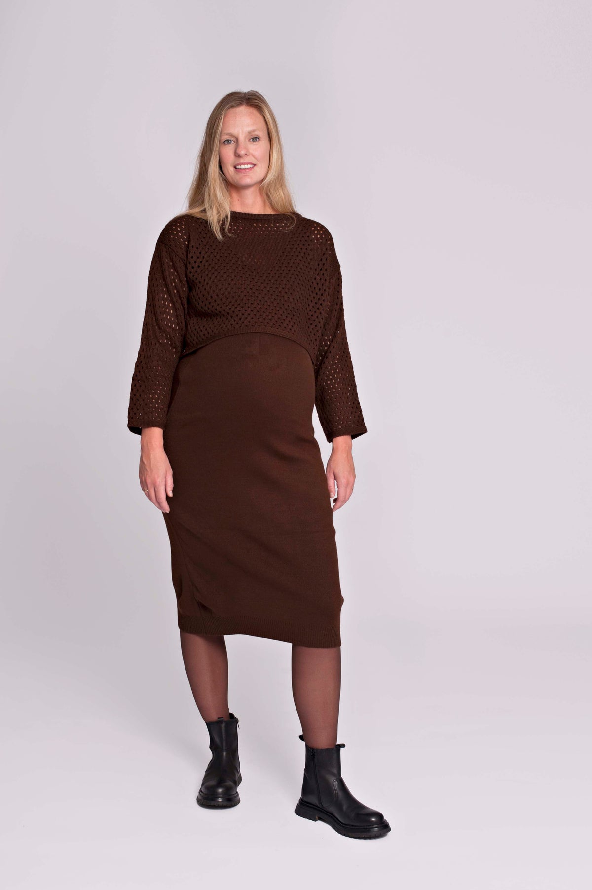Dress Twinset + Cropped Sweater | Brown