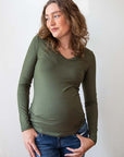 Shirt V-neck l.sl EcoVero | Olive