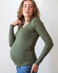 Shirt V-neck l.sl EcoVero | Olive