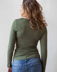 Shirt V-neck l.sl EcoVero | Olive