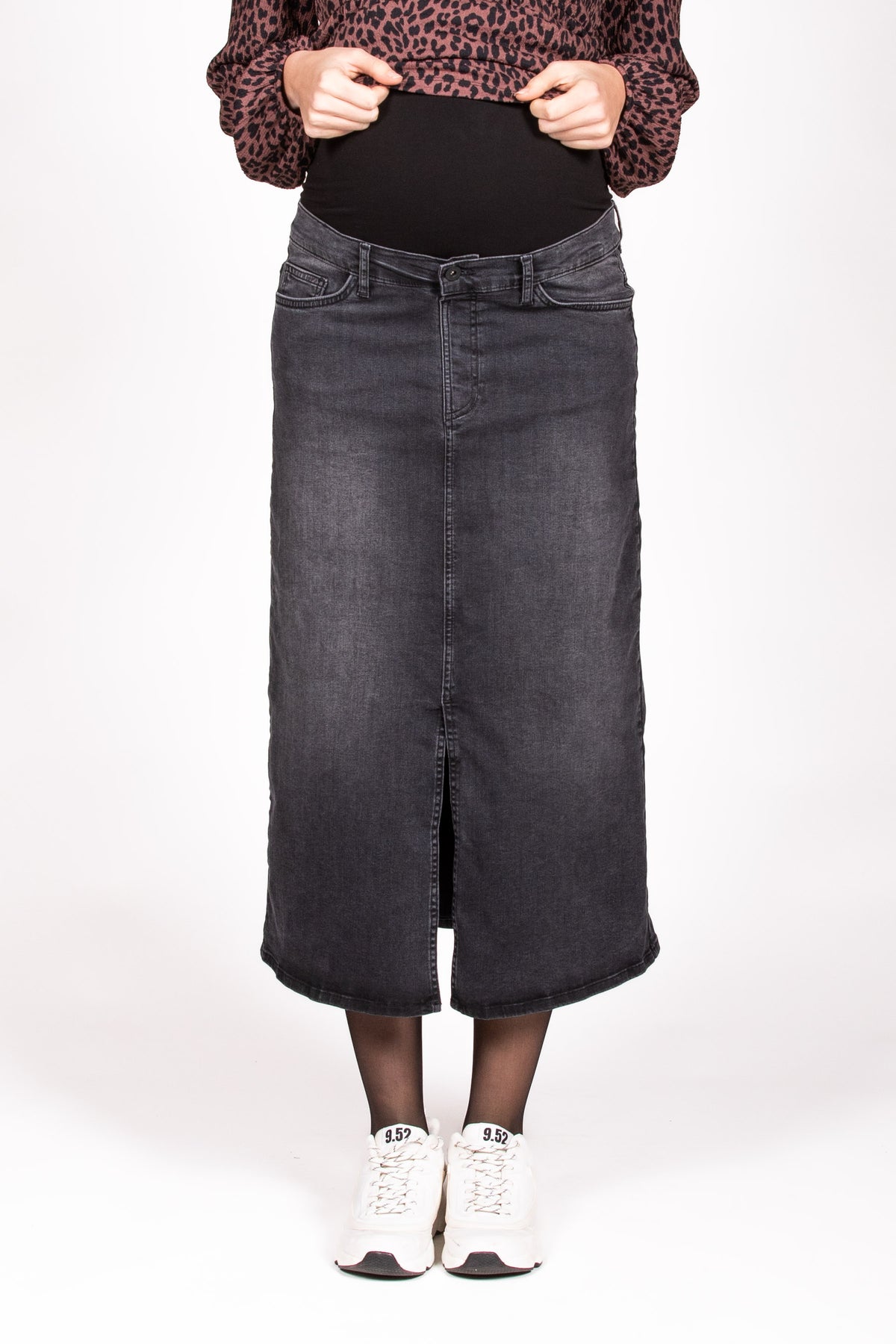 Long Skirt Denim Split | Charcoal