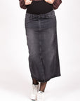 Long Skirt Denim Split | Charcoal