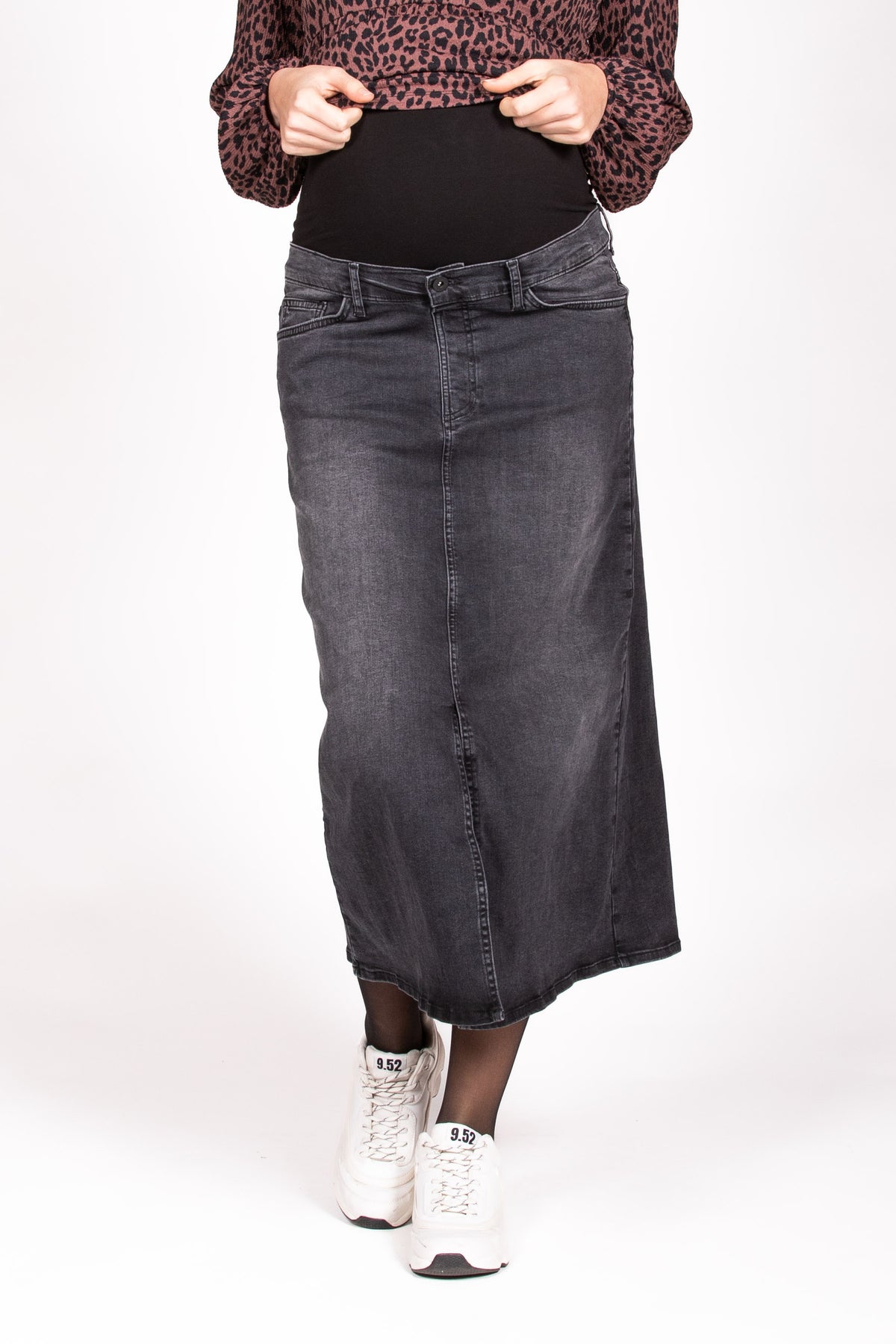 Long Skirt Denim Split | Charcoal