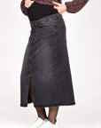 Long Skirt Denim Split | Charcoal