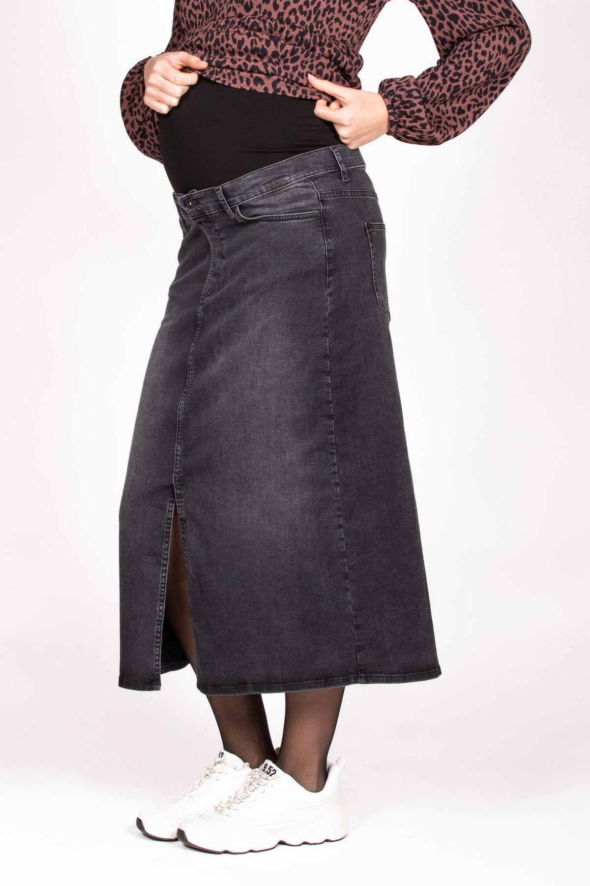 Long Skirt Denim Split | Charcoal