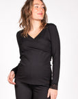 Top Nursing Rib with Lace | Black