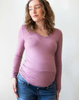 Shirt V-neck l.sl Ecovero | Plum