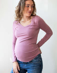 Shirt V-neck l.sl Ecovero | Plum