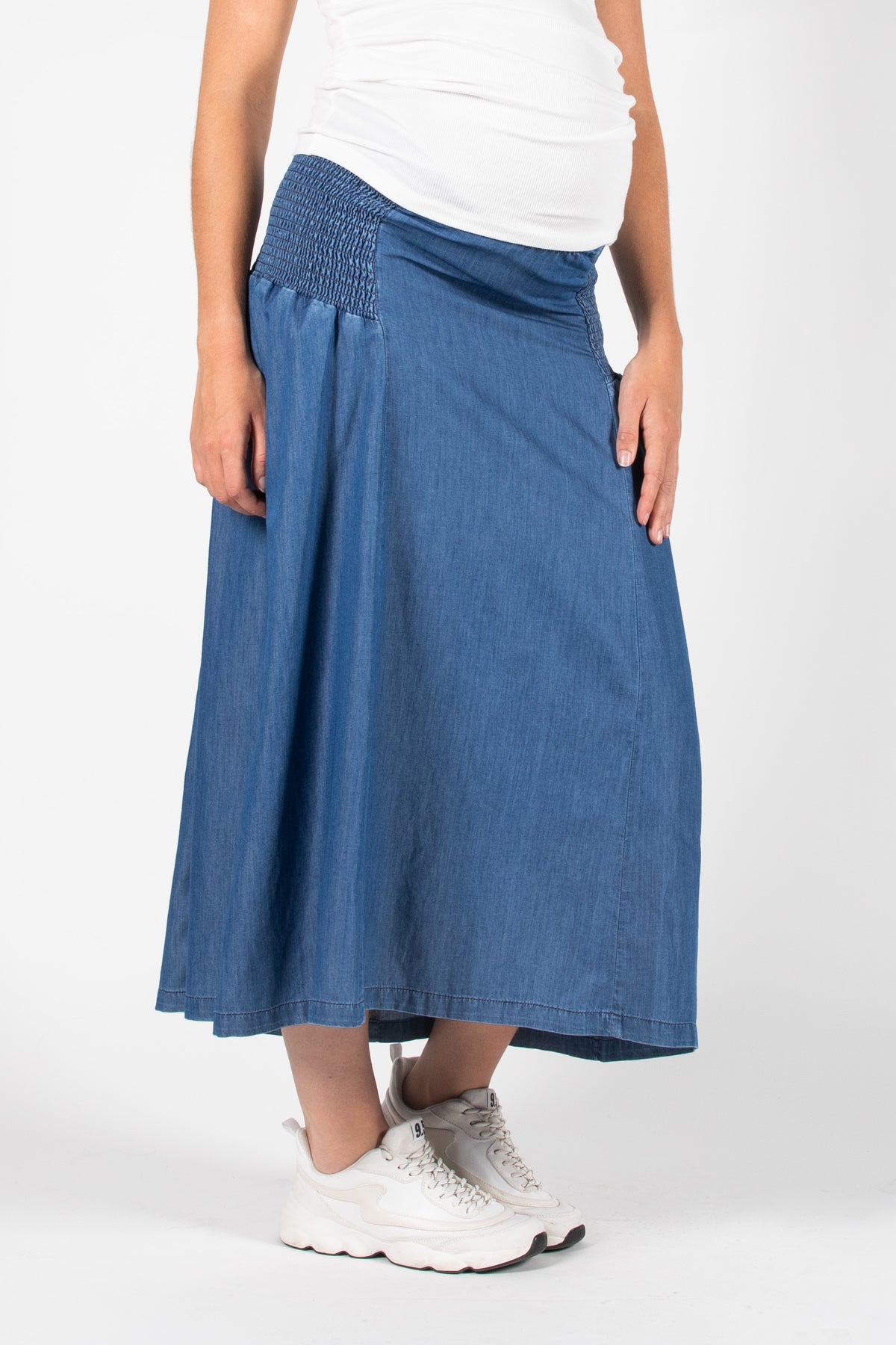 Long Skirt Denim Smock | Stone Wash